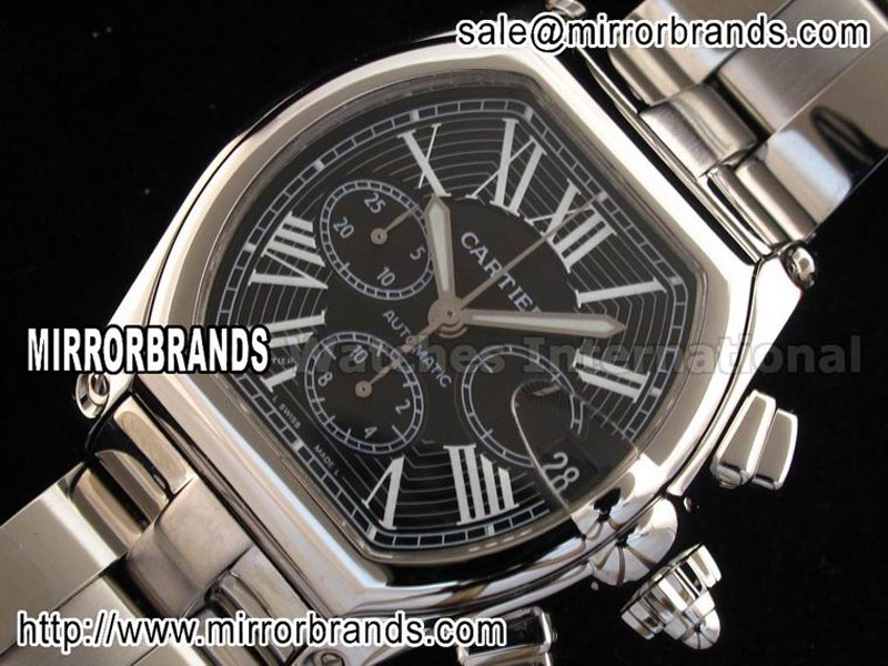 Luxury Cartier Roadster XL Chrono SS/SS Black Roman A-7750 Sec@3 Replica Watches
