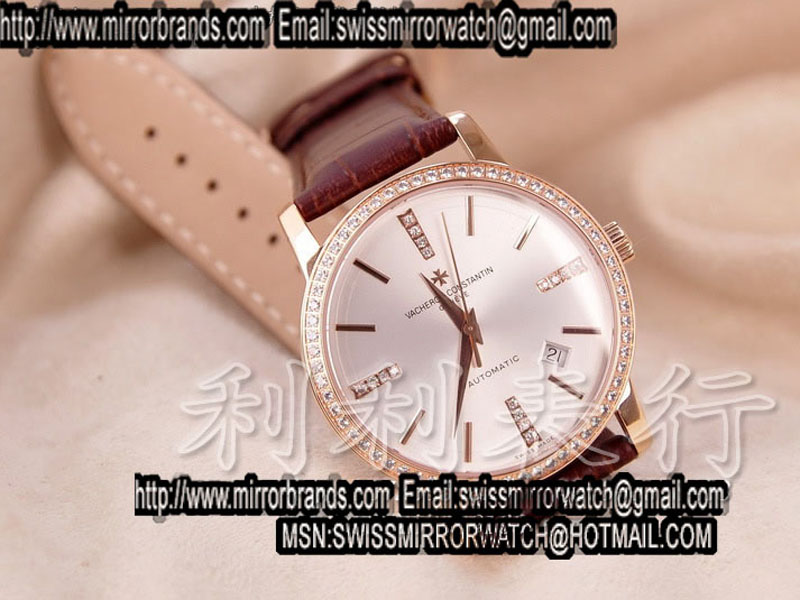 Luxury Vacheron Constantin Patrimony Contemporaine Pink Gold Diamond Bezel Replica Watches