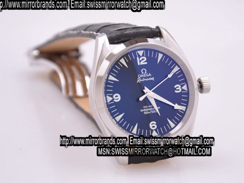Perfect 1:1 copy Omega Railmaster SS Blue 39mm In Leather Swiss Eta 2824-2 Replica Watches