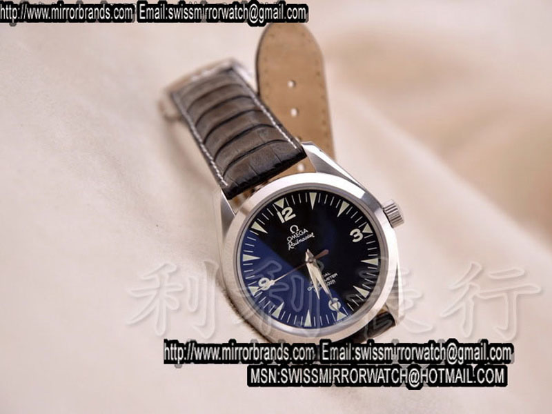 Perfect 1:1 copy Omega Railmaster SS Black 39mm In Leather Swiss Eta 2824-2 Replica Watches