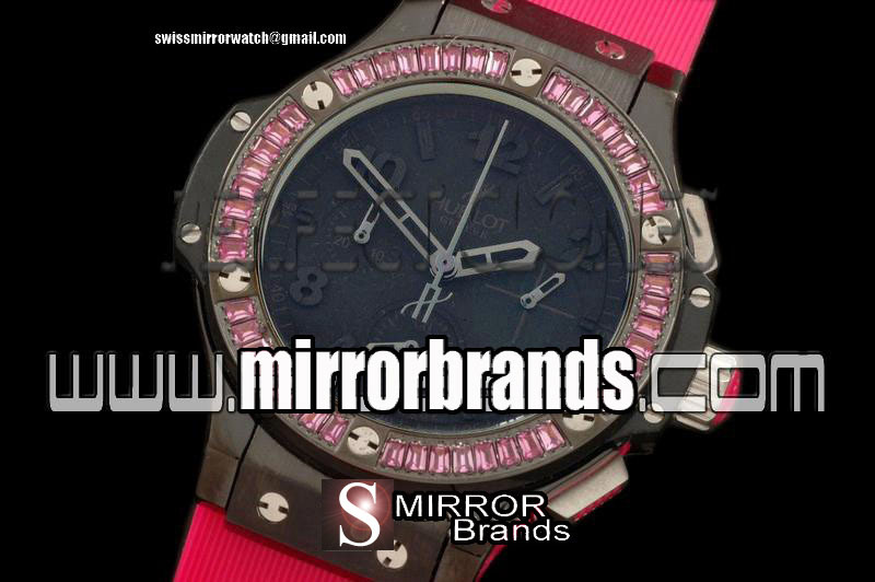 Luxury Hublot Big Bang 38mm PVD/Sq Pink/Diam/Ru All Black Jap Quart