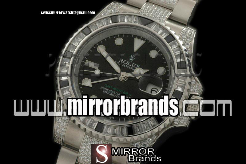 Luxury Rolex SS/Diam Anni GMT SS/Diam Black Swiss Eta 2836 GMT