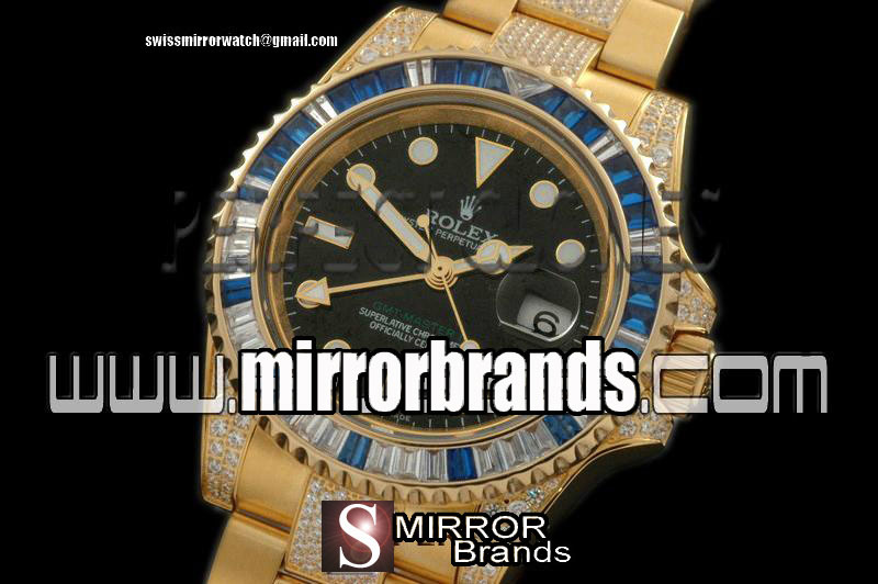 Luxury Rolex Gmt Master YG/Diam Anni GMT YG/Diam Black Swiss Eta 2836 GMT