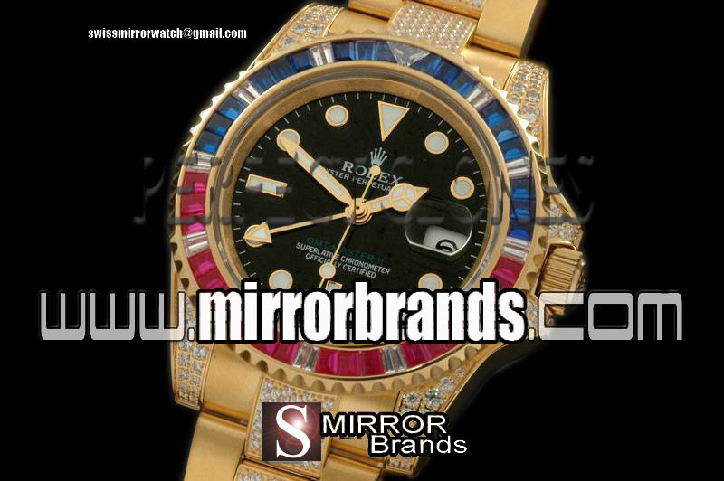 Luxury Rolex YG/Diam Anni GMT YG/Diam Black Swiss Eta 2836 GMT