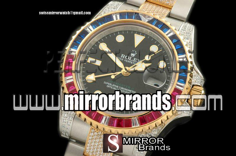 Luxury Rolex GMT II YG/Diam Anni GMT SS/YG/Diam Black Swiss Eta 2836 GMT