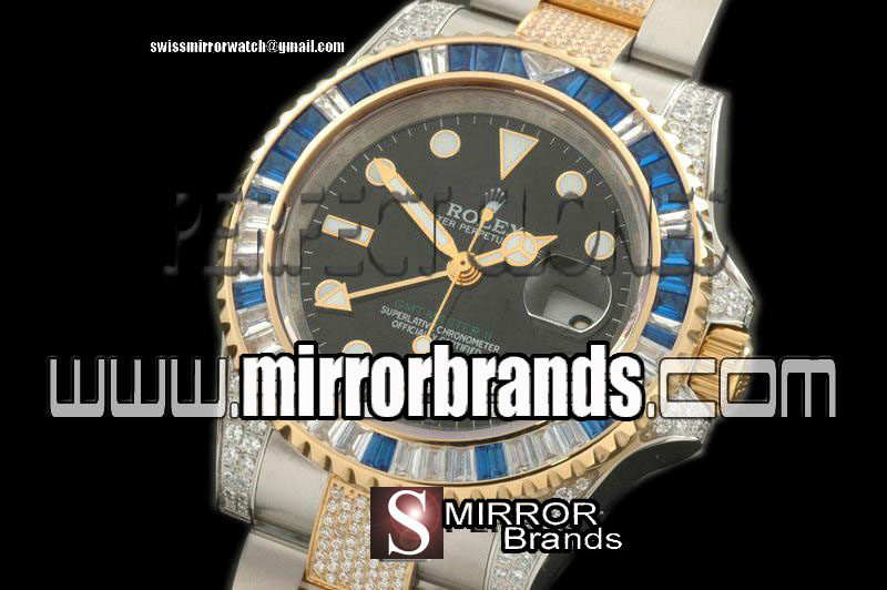 Luxury Rolex YG/Diam Anni GMT SS/YG/Diam Black Swiss Eta 2836 GMT