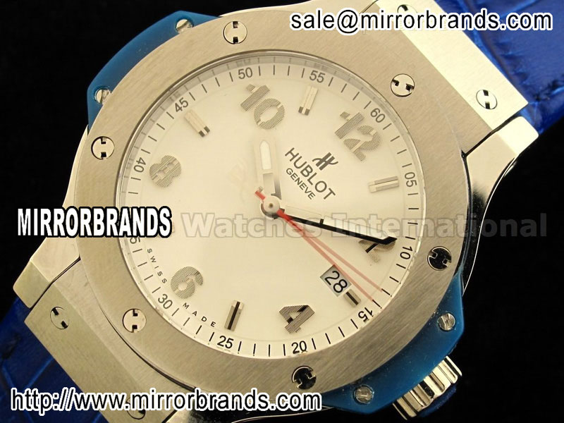 Luxury Hublot Big Bang 38mm SS White Dial on Blue Leather Strap
