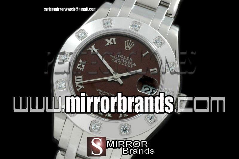 Luxury Rolex SS 12 Diam Bez Brown Roman Swiss Eta 2836-2