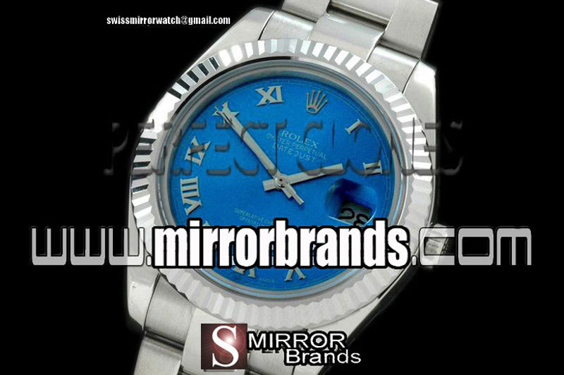 Luxury Rolex SS Oyster Fluted Blue Roman Asian Eta 2836-2 25J