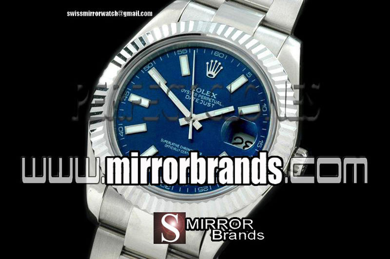 Luxury Rolex SS Oyster Fluted Blue Sticks Asian Eta 2836-2 25J