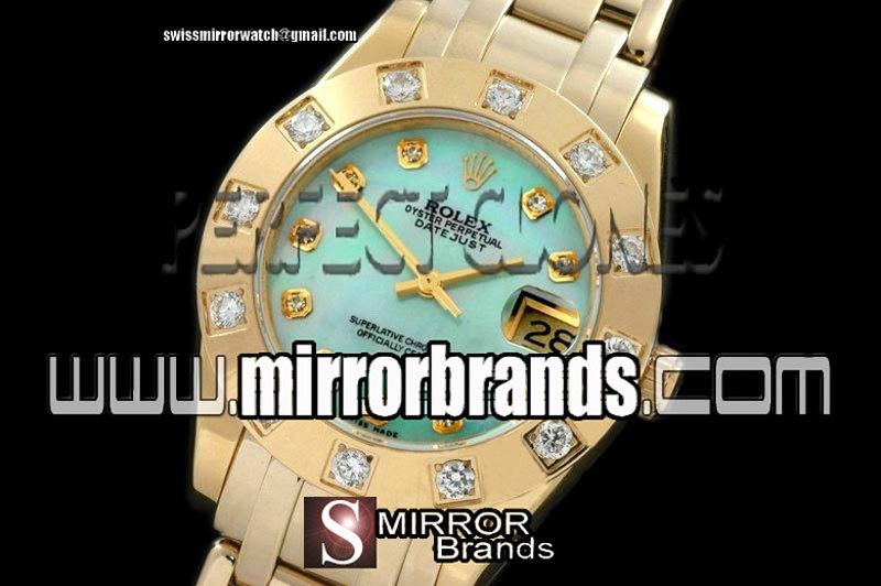 Luxury Rolex FG 12 Diam Bez MOP Green Diamond