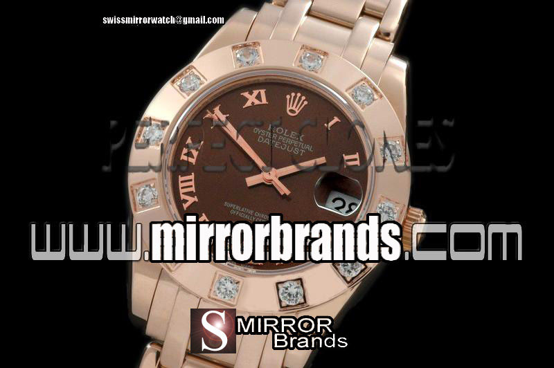 Luxury Rolex FG 12 Diam Bez Brown Roman Swiss Eta 2836-2