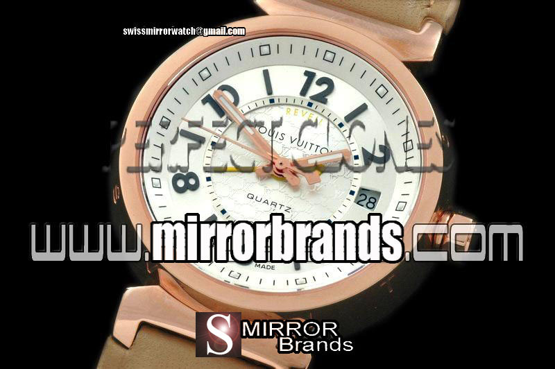 New Louis Vuitton Mid Size/XL Ladies Tambour GMT RG/LE White Jap Quartz Watches
