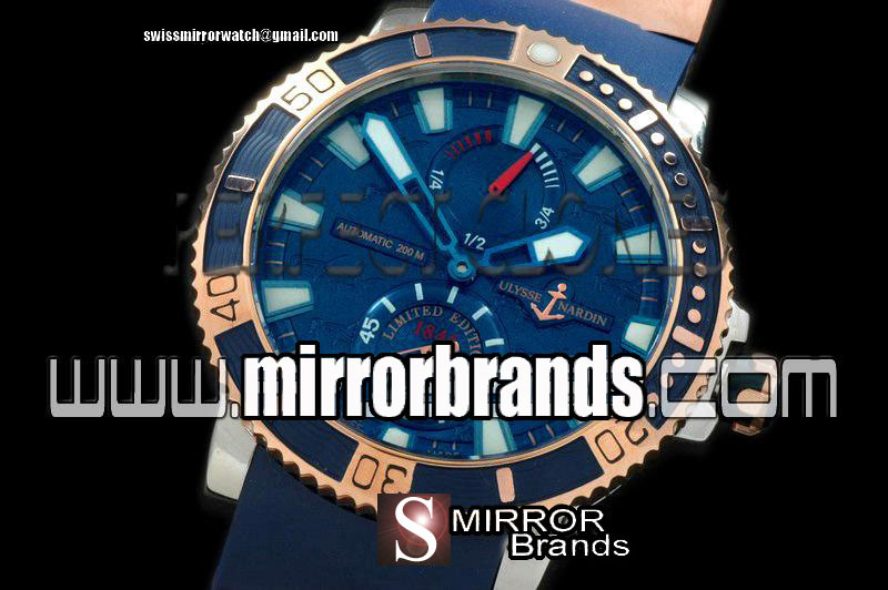 Luxury Ulysse Nardin Maxi Marine Diver H-Head Ed SS/RG/RU Blue A-2