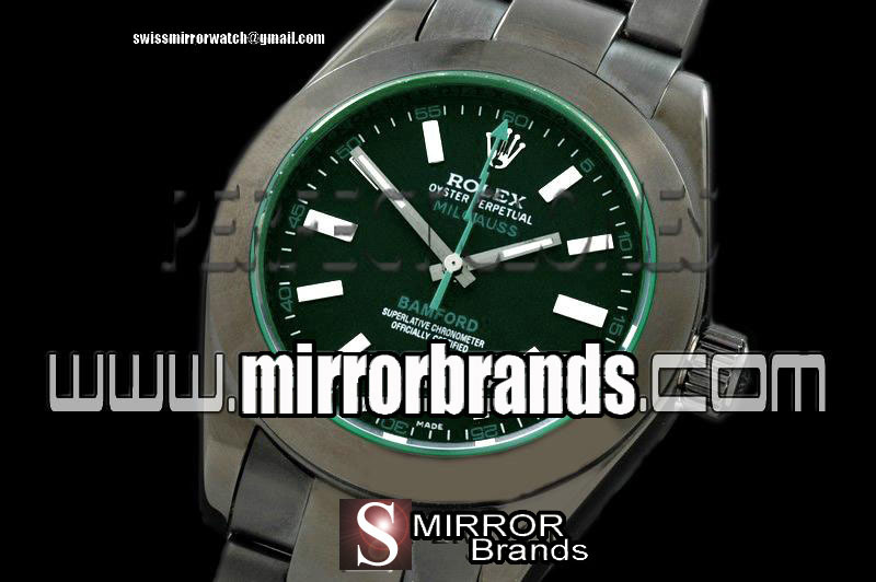 Luxury Rolex Bamford Milguass SS Blk (Green) Asian 2813