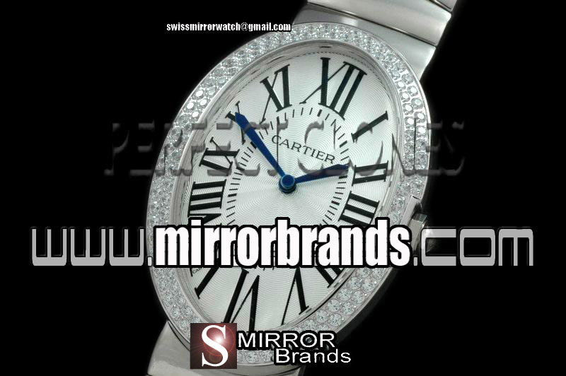 Luxury Cartier Baignoire Ladies SS/SS/Diam White Jap Quartz