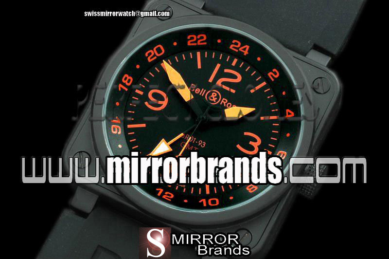New Bell&Ross BR01-93 GMT PVD/RU Black/Orange Num Asian 2813 21J Watches