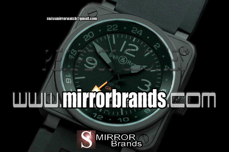New Bell&Ross BR01-93 GMT PVD/RU Black/Grey Num Asian 2813 21J Watches