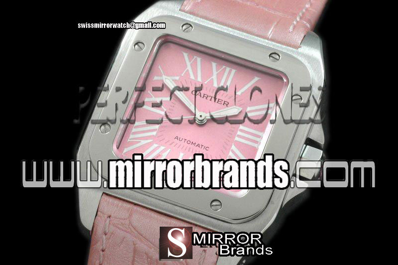 Cartier Santos 100 Mid SS/LE Pink Swiss Eta 2671 Watches