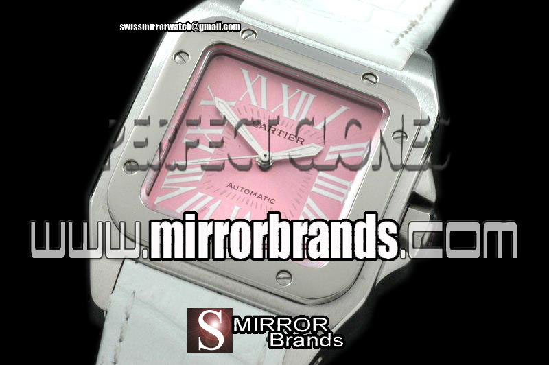 Cartier Santos 100 Mid SS/LE Pink Swiss Eta 2671 Watches