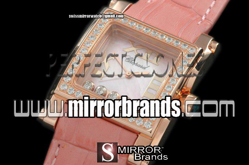New Chopard Happy Sports Square RG/LE MOP Pink Swiss Quartz Watches