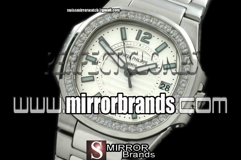 New Patek Philippe Nautilis Ladies SS/SS/Diam White Swiss Eta Quartz Watches