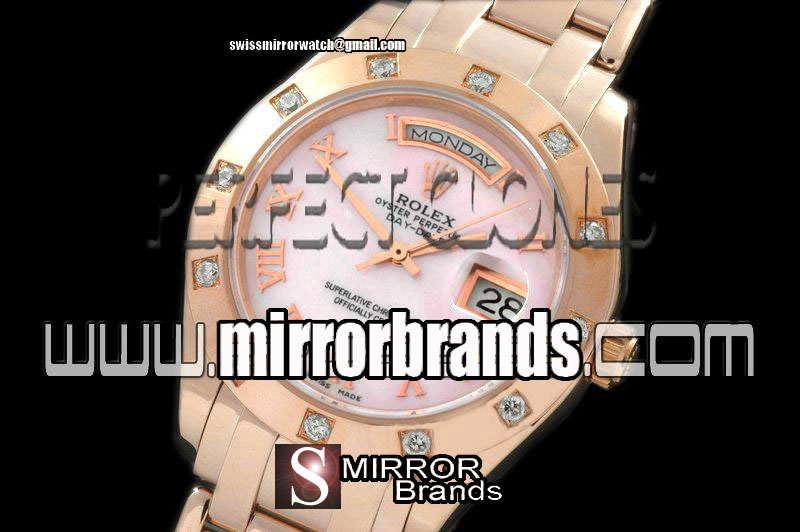 New Rolex RG 12 Diam Bez MOP Pink Roman Swiss Eta 2836-2 Watches