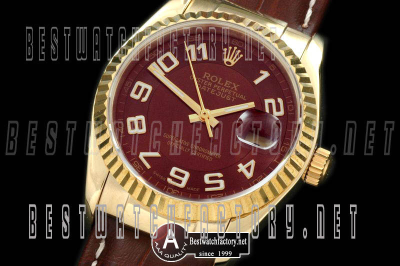 Mens Rolex Datejust FG Leather Brown Dial Numeral Markers Swiss ETA 2836