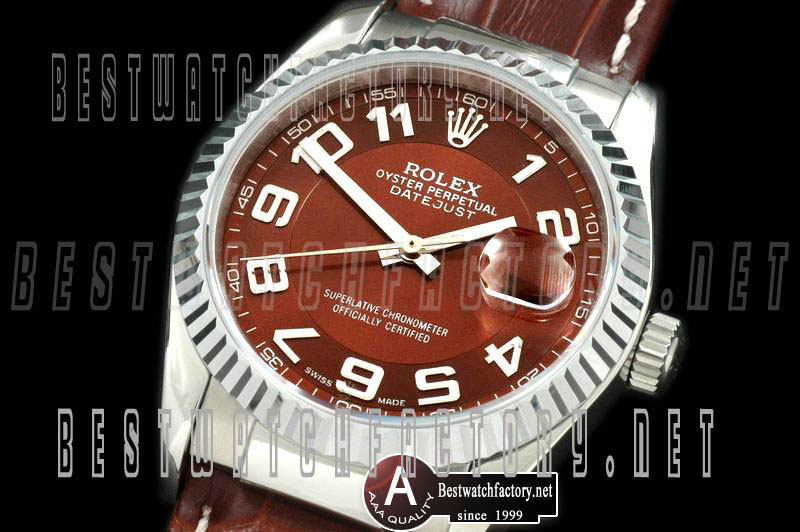 Mens Rolex DateJust FG Leather Brown Dial Numeral Markers Swiss Eta 2836-2