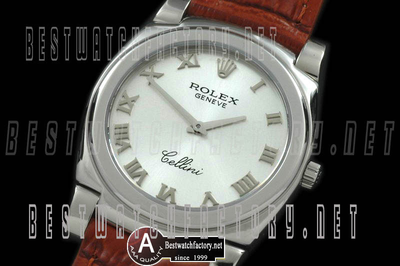 Rolex Cellini Mid Size SS/Leather Silver Swiss Quartz