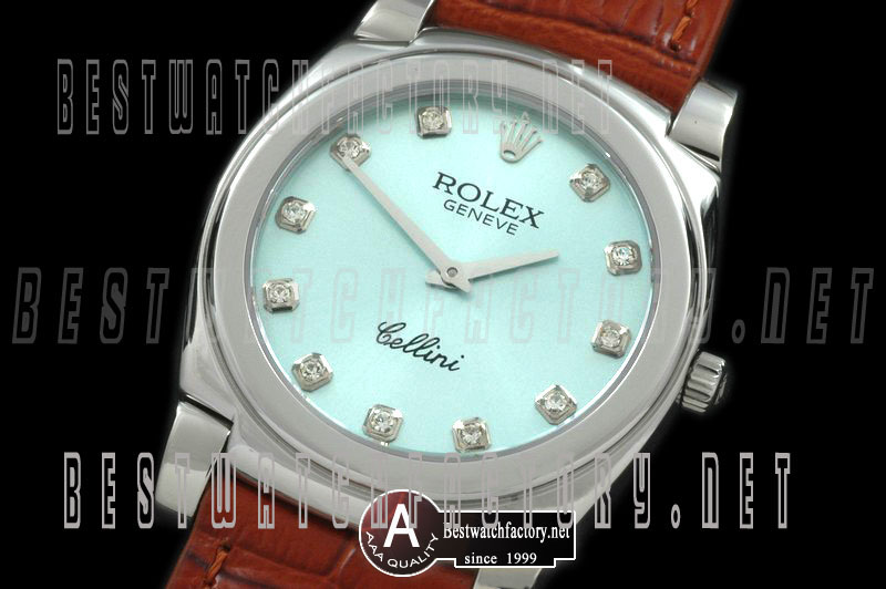 Rolex Cellini Mid Size SS/Leather Lilac Blue Diamond Swiss Quartz