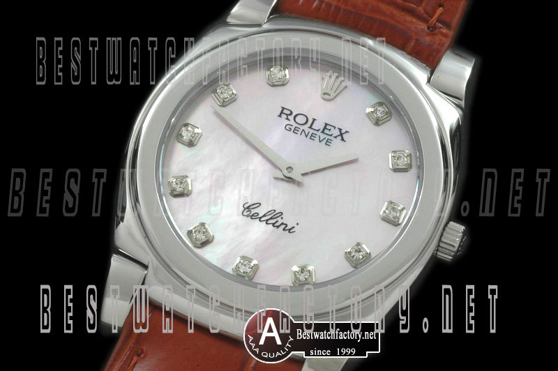 Rolex Cellini Mid Size SS/Leather MOP Pink Diamong Swiss Quartz