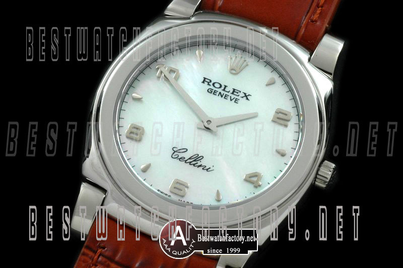 Rolex Cellini Mid Size SS/Leather MOP White Numeral Swiss Quartz