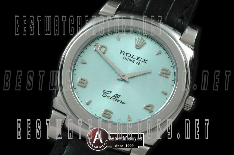 Rolex Cellini Mid Size SS/Leather Lilac Blue Numeral Swiss Quartz