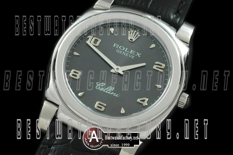 Rolex Cellini Mid Size SS/Leather Grey Numeral Swiss Quartz