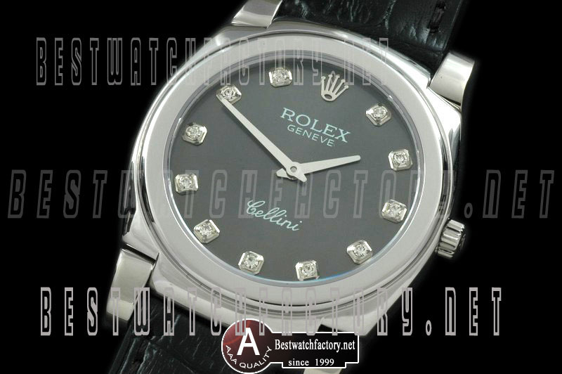 Rolex Cellini Mid Size SS/Leather Grey Diamong Swiss Quartz