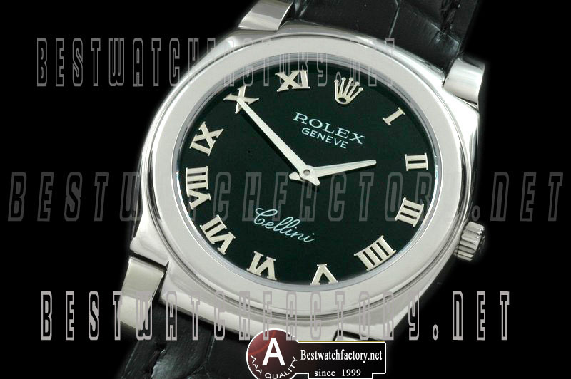 Rolex Cellini Mid Size SS/Leather Black Roman Swiss Quartz