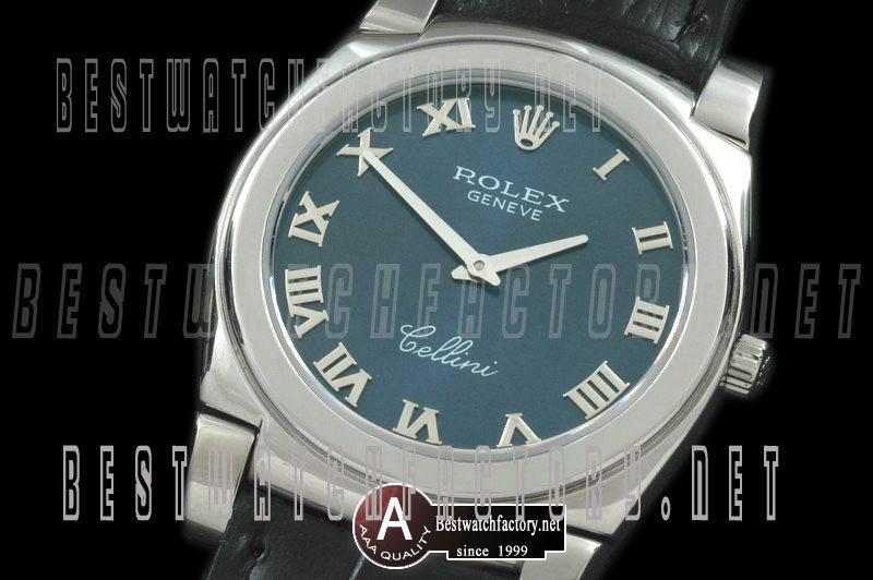 Rolex Cellini Mid Size SS/Leather Blue Roman Swiss Quartz