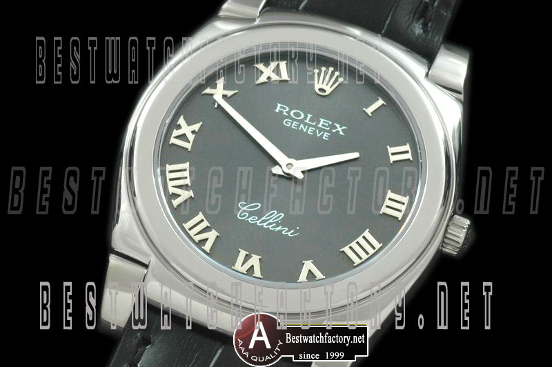 Rolex Cellini Mid Size SS/Leather Grey Roman Swiss Quartz
