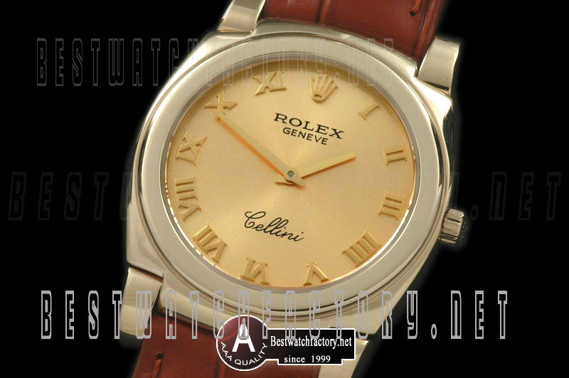Luxury Rolex Cellini Mid Size Yellow Gold /Leather Gold Swiss Quartz
