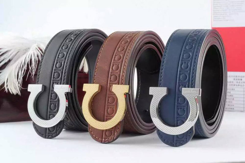 Mens Ferragamo Belts Black/Brown/Blue With Silver/Gold Buckle