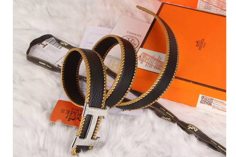 AAA+ Mens Hermes Belts Black/Gold With Silver H Buckle