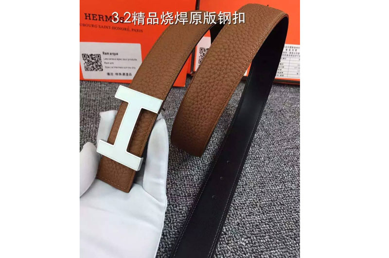 Mens Hermes Belts 32cm Brown With White H Buckle