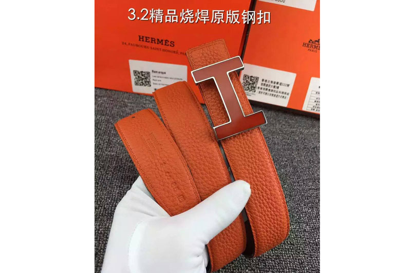 Mens Hermes Belts 32cm Orange With Red H Buckle