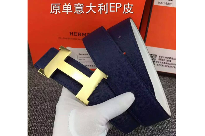 AAA+ Mens Hermes Belts 38cm Blue With Gold H Buckle