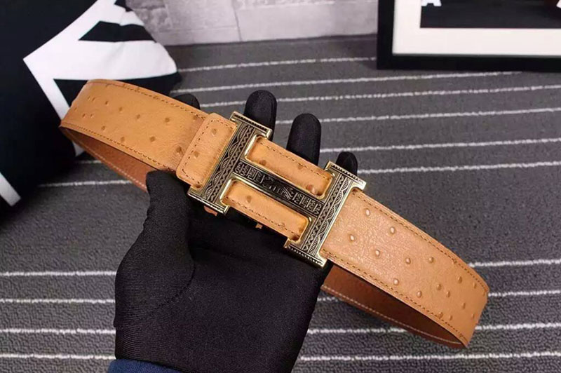 Mens Hermes Belts 38cm Brown With Gold H Buckle
