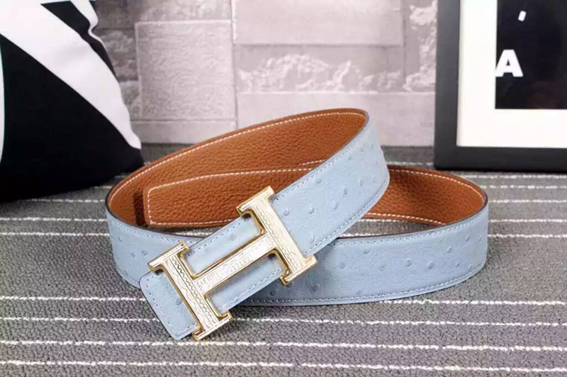 Mens Hermes Belts 38cm Blue With White H Buckle