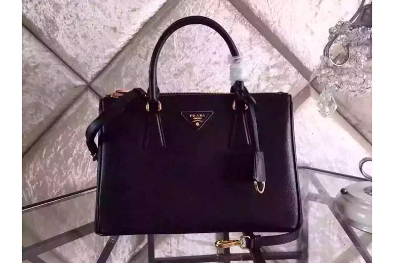 Prada BN1801 Black Saffiano Lux Leather Small Tote Bags with Strap
