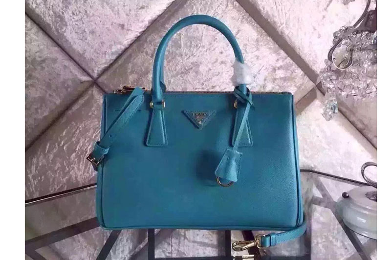 Prada BN1801 Blue Saffiano Lux Leather Small Tote Bags with Strap