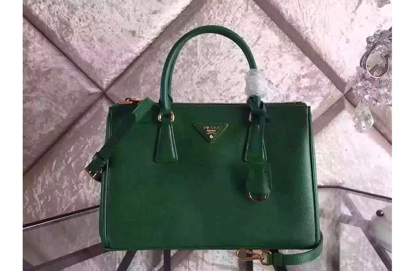 Prada BN1801 Green Saffiano Lux Leather Small Tote Bags with Strap